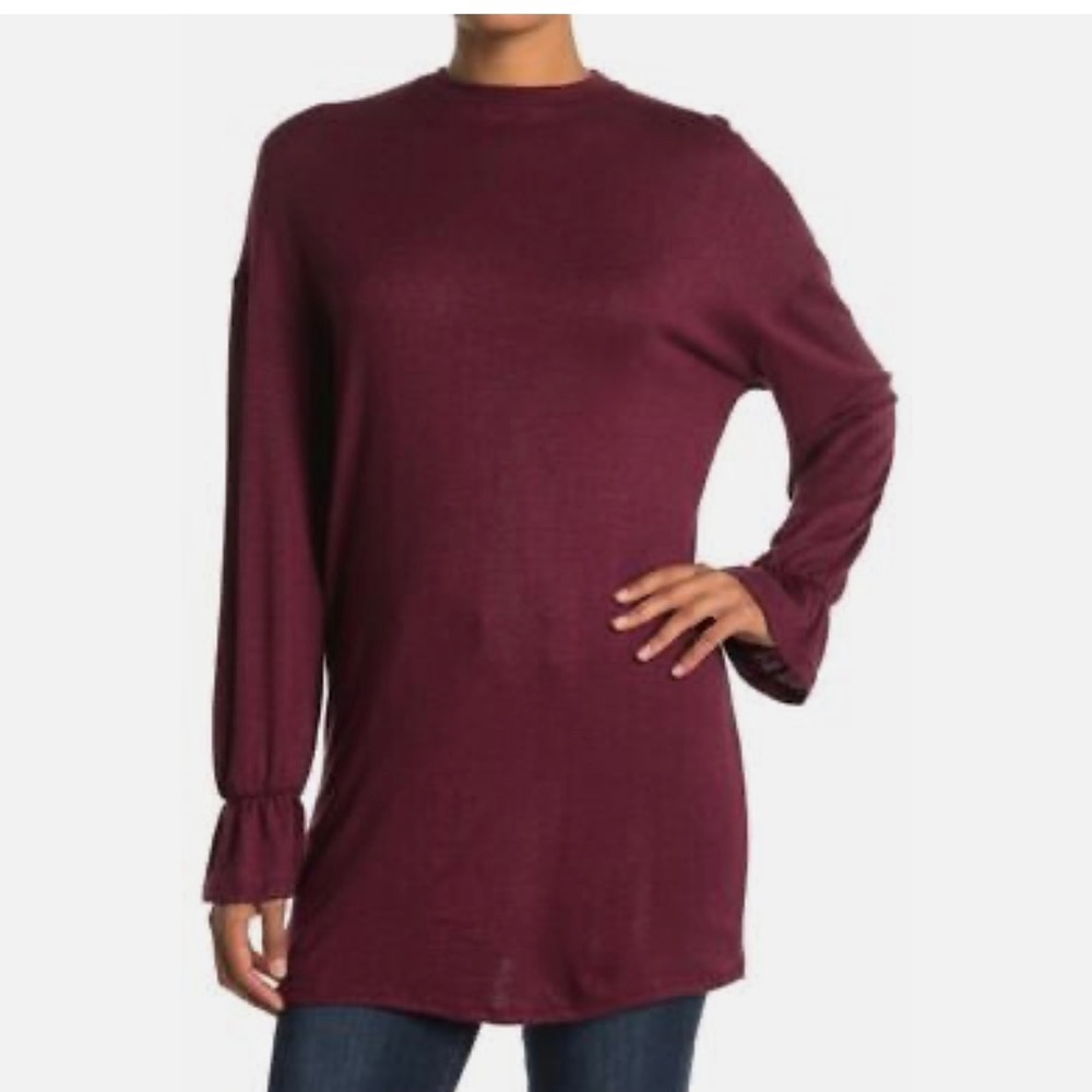 Nordstrom Velvet Torch Long Sleeve Ruffle Tunic Sweater Burgundy Small NEW NWT